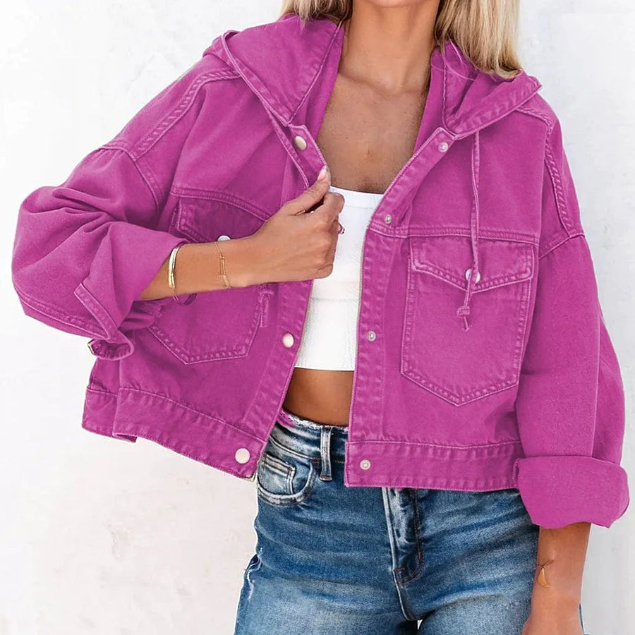 Trendsi Fuchsia / S PRE-ORDER Hooded Dropped Shoulder Denim Jacket