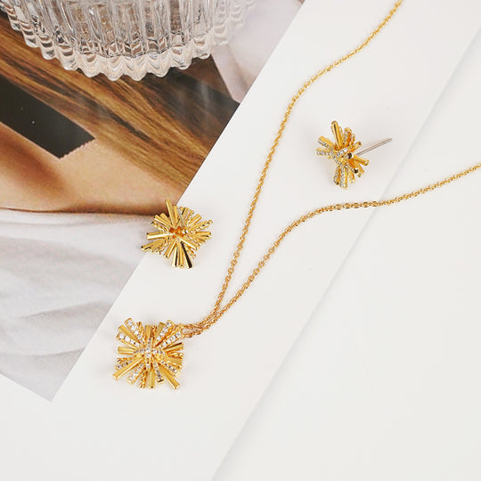 Trendsi Gold / One Size Starburst Gold-Plated Earrings and Necklace Set