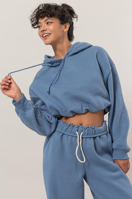 Trendsi Gray Blue / S HYFVE Bubble Hem Cropped Hoodie