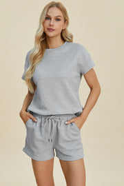 Trendsi Gray / S Double Take Full Size Texture Short Sleeve Top and Shorts Set