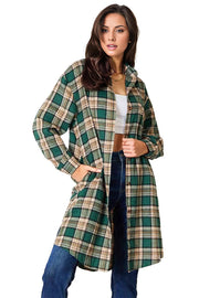 Trendsi Green / S Double Take Plaid Collared Neck Long Sleeve Shirt