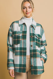 Trendsi Green / S Love Tree Plaid Button Up Shacket