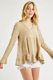 Trendsi Hailey & Co V-Neck Flounce Sleeve Knit Top