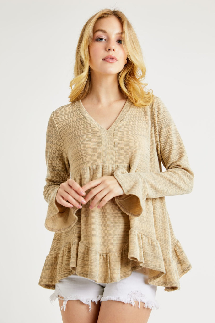 Trendsi Hailey & Co V-Neck Flounce Sleeve Knit Top