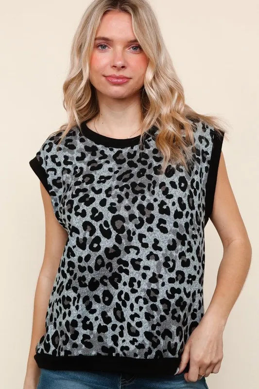 Trendsi Haptics Leopard Print Dolman Cap Sleeve Knit Top