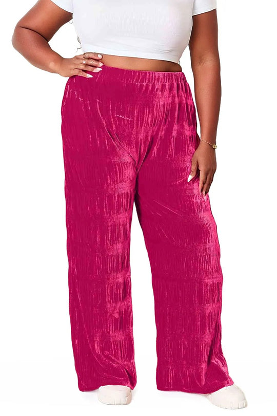 High Waist Tiered Shirring Velvet Wide Leg Pants