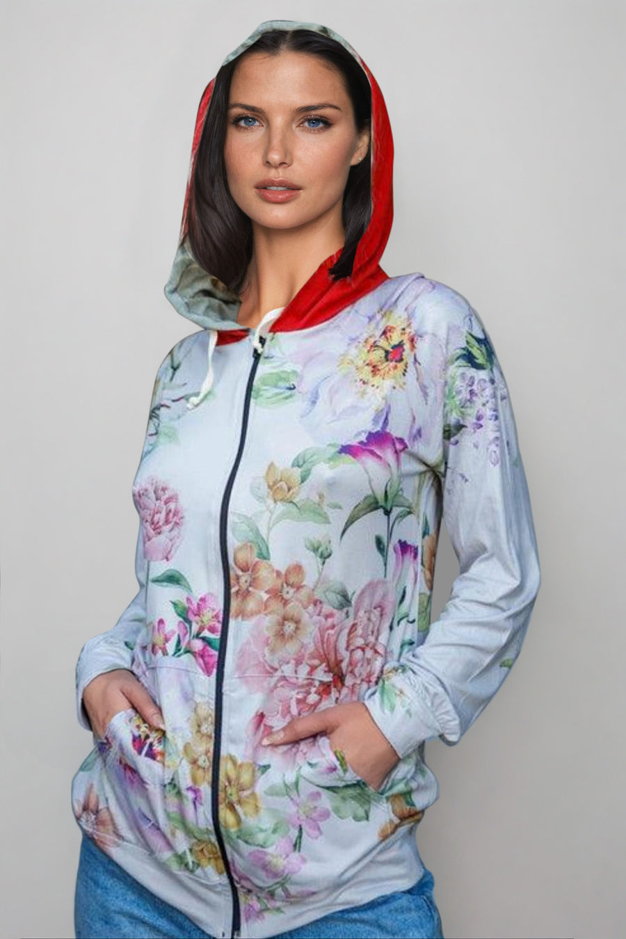 Floral Zip Up Hoodie