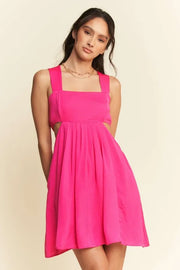 Trendsi Hot Pink / S Davi & Dani Washed Satin Cutout Skirt Bandeau Mini Dress