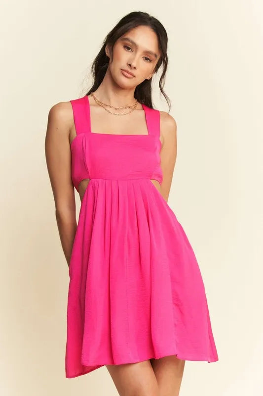 Trendsi Hot Pink / S Davi & Dani Washed Satin Cutout Skirt Bandeau Mini Dress