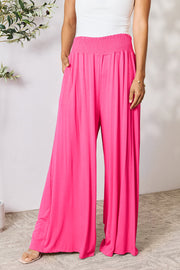 Trendsi Hot Pink / S Double Take Full Size Smocked Wide Waistband Wide Leg Pants