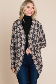 Trendsi Houndstooth / S BOMBOM Houndstooth Open Front Cocoon Knit Cardigan