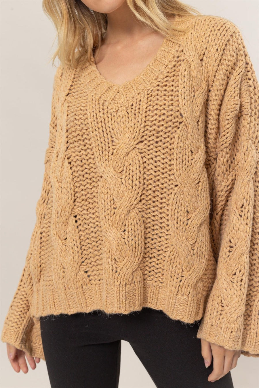 Trendsi HYFVE Cable Knit V-Neck Sweater