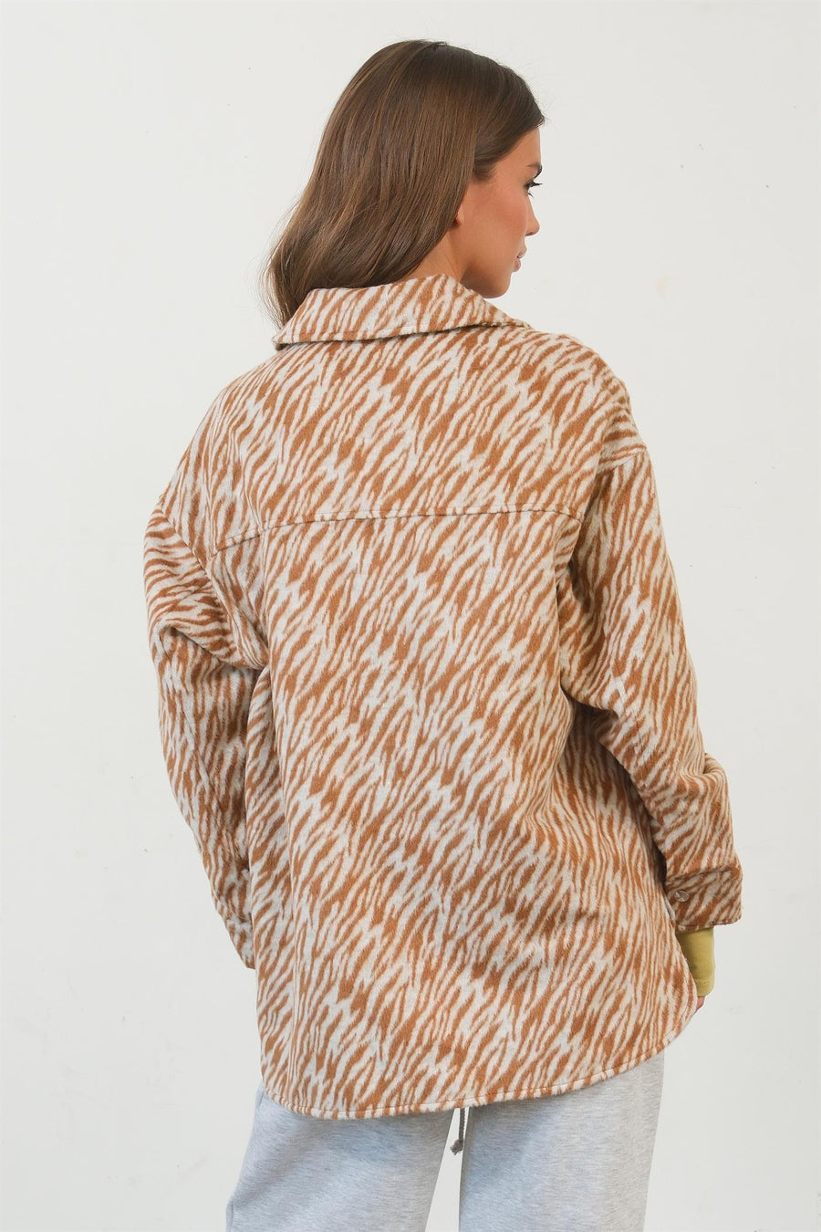 Trendsi HYFVE Zebra Print Snap Down Long Sleeve Shacket