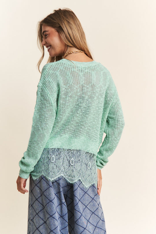 Trendsi J.NNA Lace Detail Long Sleeve Knit Top