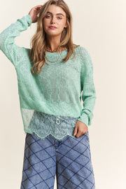 Trendsi J.NNA Lace Detail Long Sleeve Knit Top