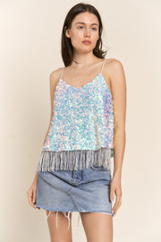 Trendsi J.NNA Sequin Tassel Hem Flowy Cami