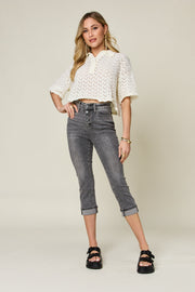 Trendsi Jeans Judy Blue Button Fly High Waist Cuffed Capris