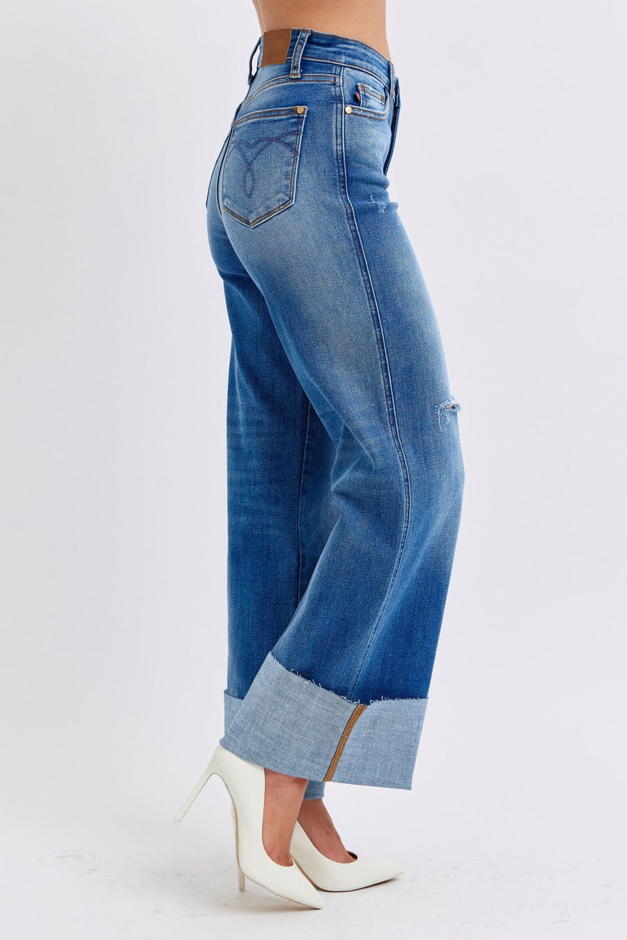 Trendsi Judy Blue Full Size Distressed High Waist Wide Leg Jeans