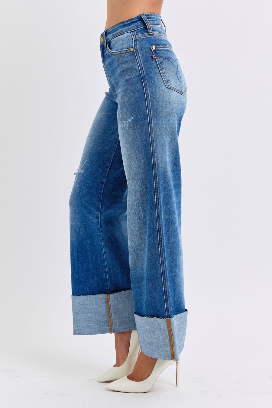 Trendsi Judy Blue Full Size Distressed High Waist Wide Leg Jeans