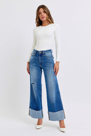 Trendsi Judy Blue Full Size Distressed High Waist Wide Leg Jeans