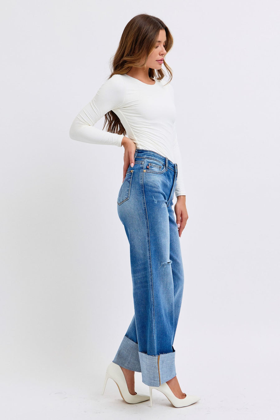 Trendsi Judy Blue Full Size Distressed High Waist Wide Leg Jeans