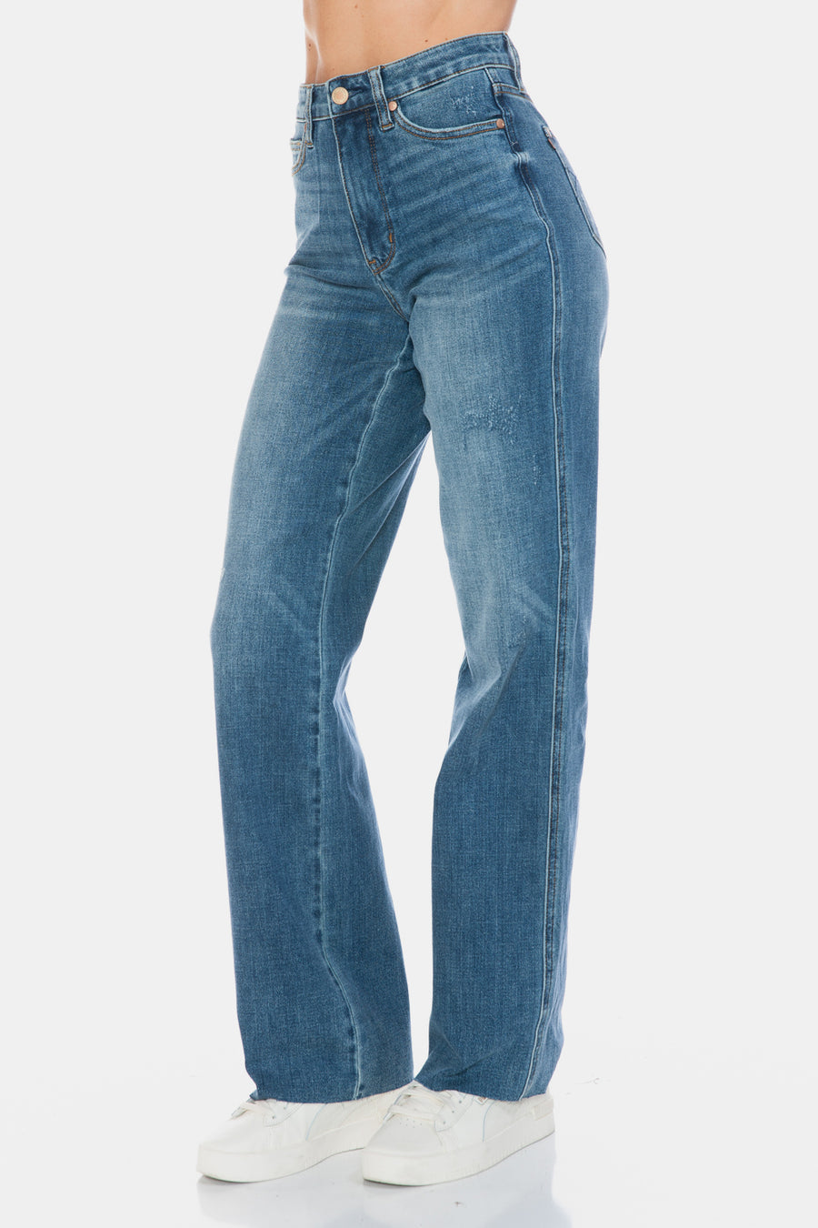 Trendsi Judy Blue Full Size Tummy Control Cut Raw Hem Straight Jeans