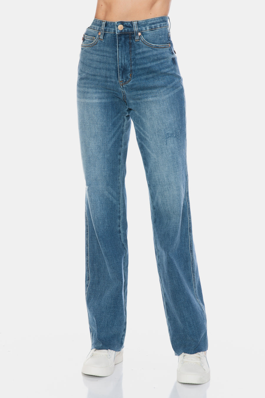 Trendsi Judy Blue Full Size Tummy Control Cut Raw Hem Straight Jeans