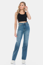 Trendsi Judy Blue Full Size Tummy Control Cut Raw Hem Straight Jeans