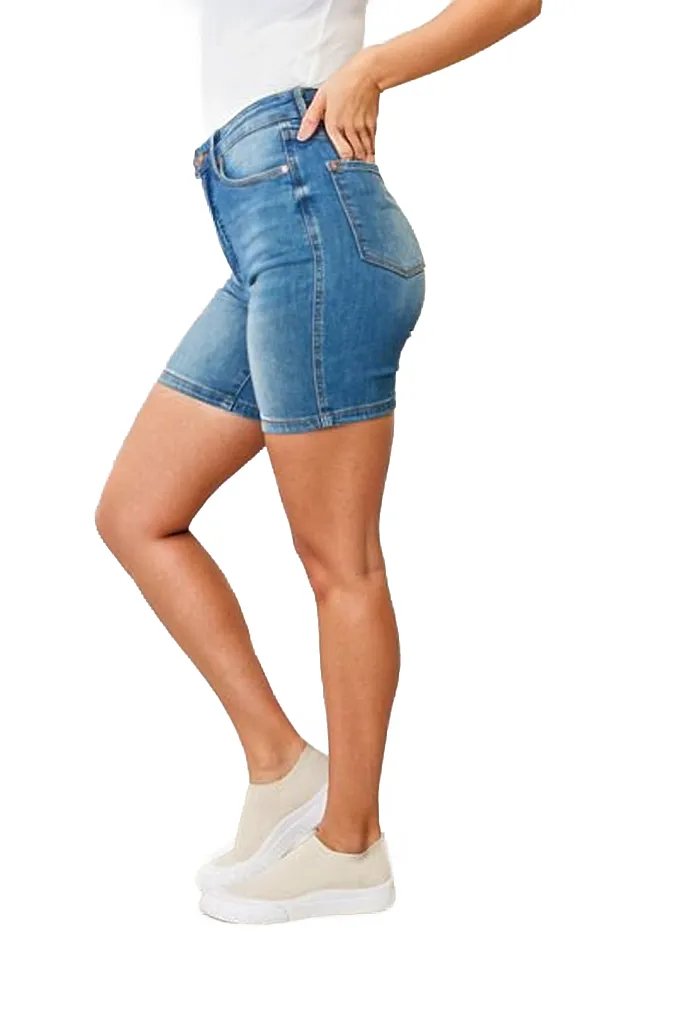 Judy Blue Tummy Control Double Button Bermuda Denim Shorts