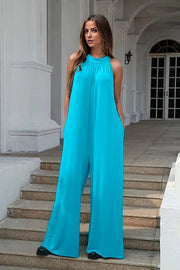 Jumpsuits & Rompers Aqua / S Double Take Full Size Tie Back Cutout Sleeveless Jumpsuit