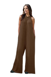 Jumpsuits & Rompers Mocha / S Double Take Full Size Tie Back Cutout Sleeveless Jumpsuit