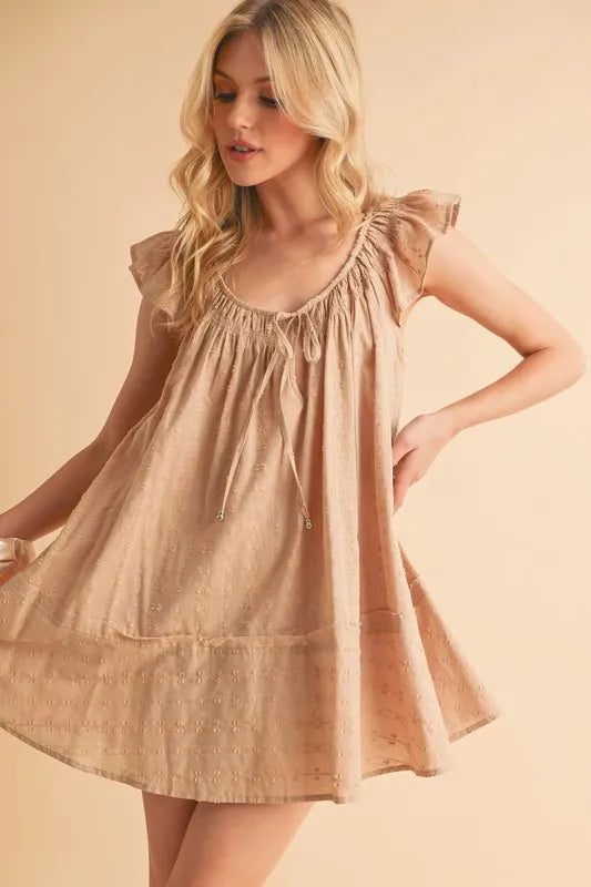 Trendsi LATTE / M Aemi+Co Ruffled Cap Sleeve Cotton Tunic Mini Dress