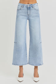 Trendsi Light / 0(24) RISEN Full Size High Rise Seamed Detail Wide Leg Crop Jeans