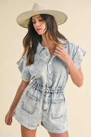 Trendsi Light / S Annie Wear Elastic Waistband Short Sleeve Denim Romper