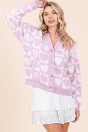 Trendsi Lilac / S Mittoshop Checkered Heart Button Down Cardigan