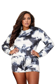 Double Take Tie-Dye Round Neck Top and Shorts Lounge Set