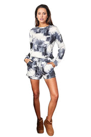 Double Take Tie-Dye Round Neck Top and Shorts Lounge Set