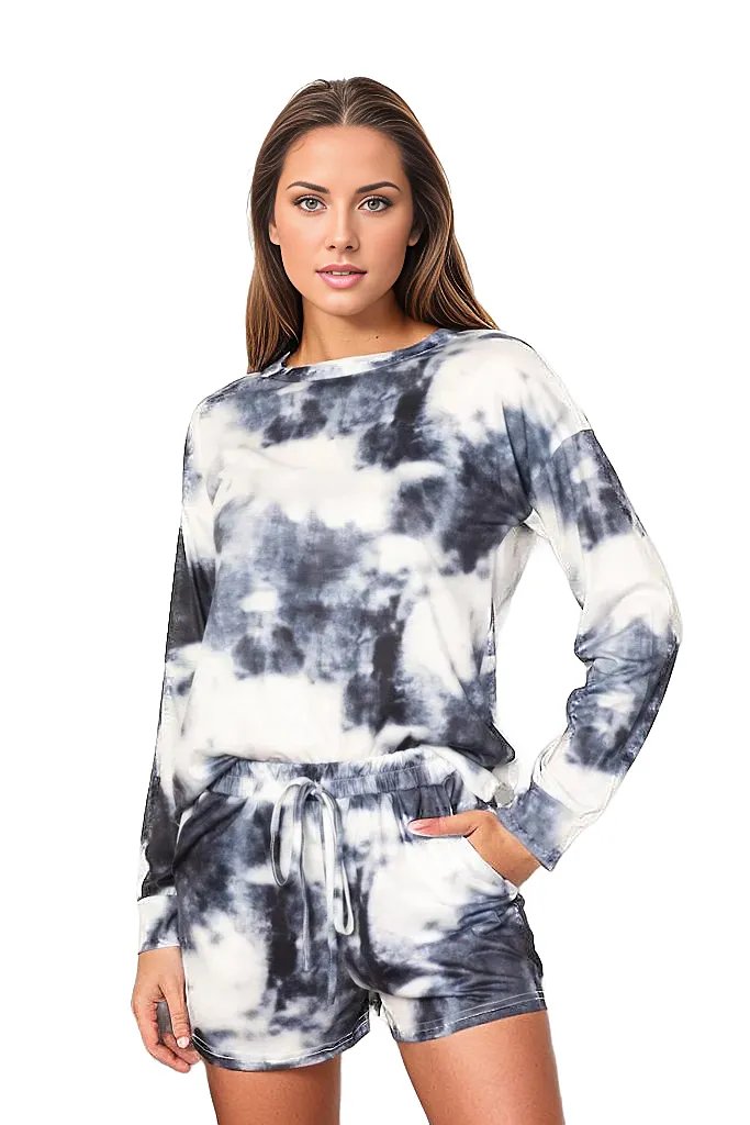 Trendsi Lounge Sets Double Take Tie-Dye Round Neck Top and Shorts Lounge Set