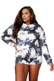 Trendsi Lounge Sets Double Take Tie-Dye Round Neck Top and Shorts Lounge Set