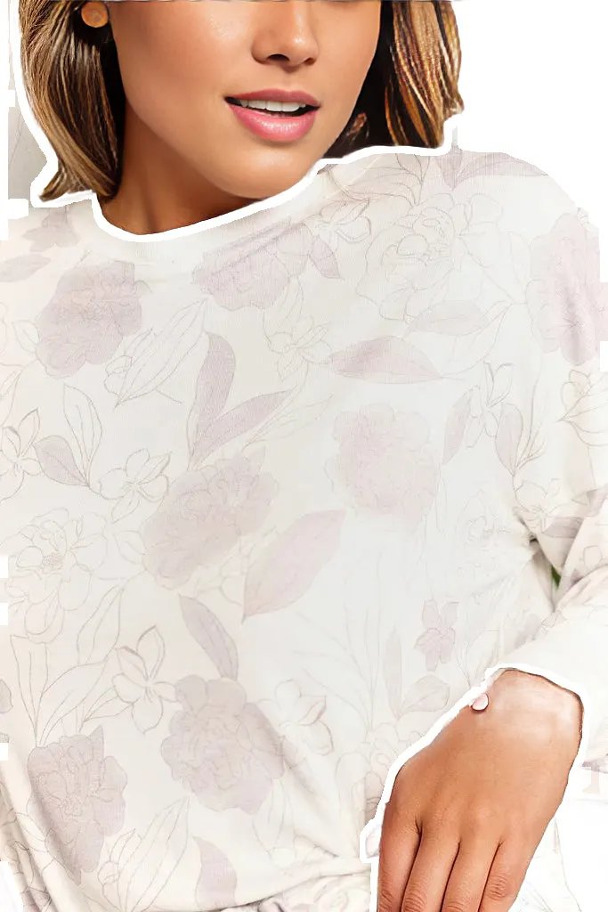 Floral Long Sleeve Top and Shorts Loungewear Set