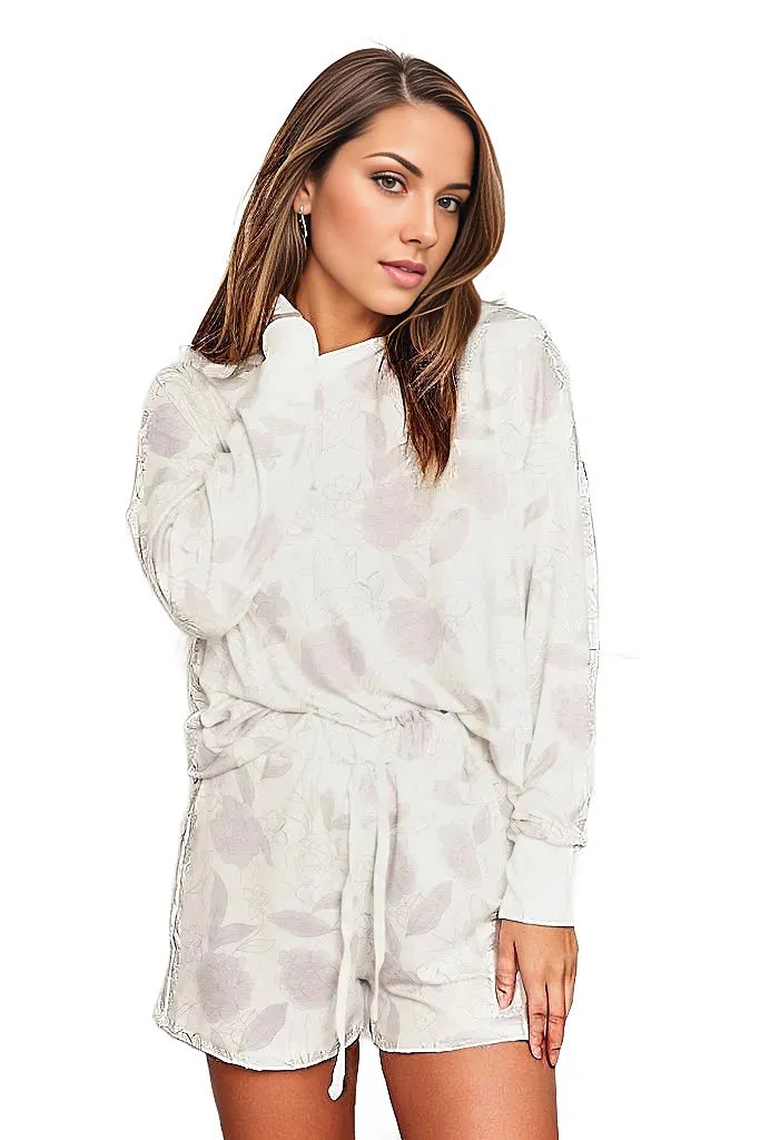 Floral Long Sleeve Top and Shorts Loungewear Set