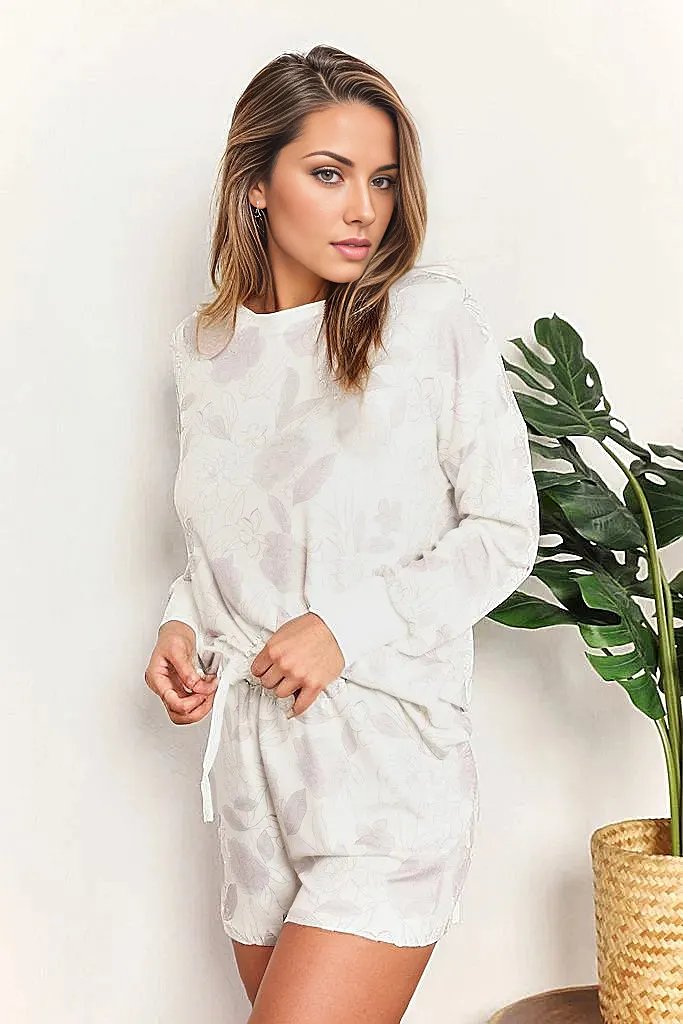 Floral Long Sleeve Top and Shorts Loungewear Set