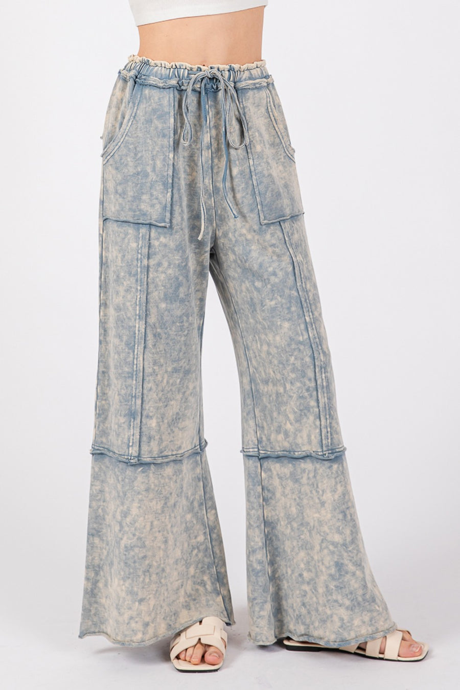 Trendsi Loungewear Slate Blue / S SAGE + FIG Mineral Washed Terry Wide Leg Pants