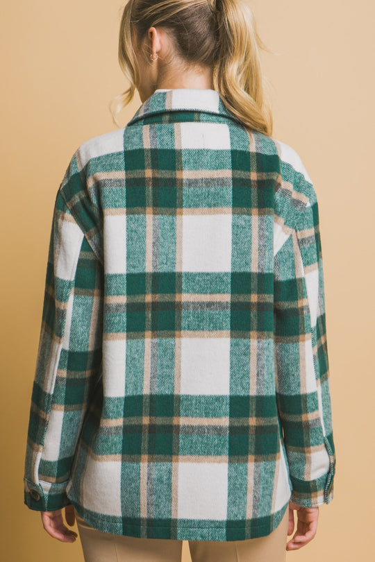 Trendsi Love Tree Plaid Button Up Shacket