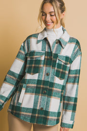 Trendsi Love Tree Plaid Button Up Shacket