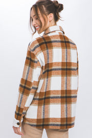 Trendsi Love Tree Plaid Button Up Shacket