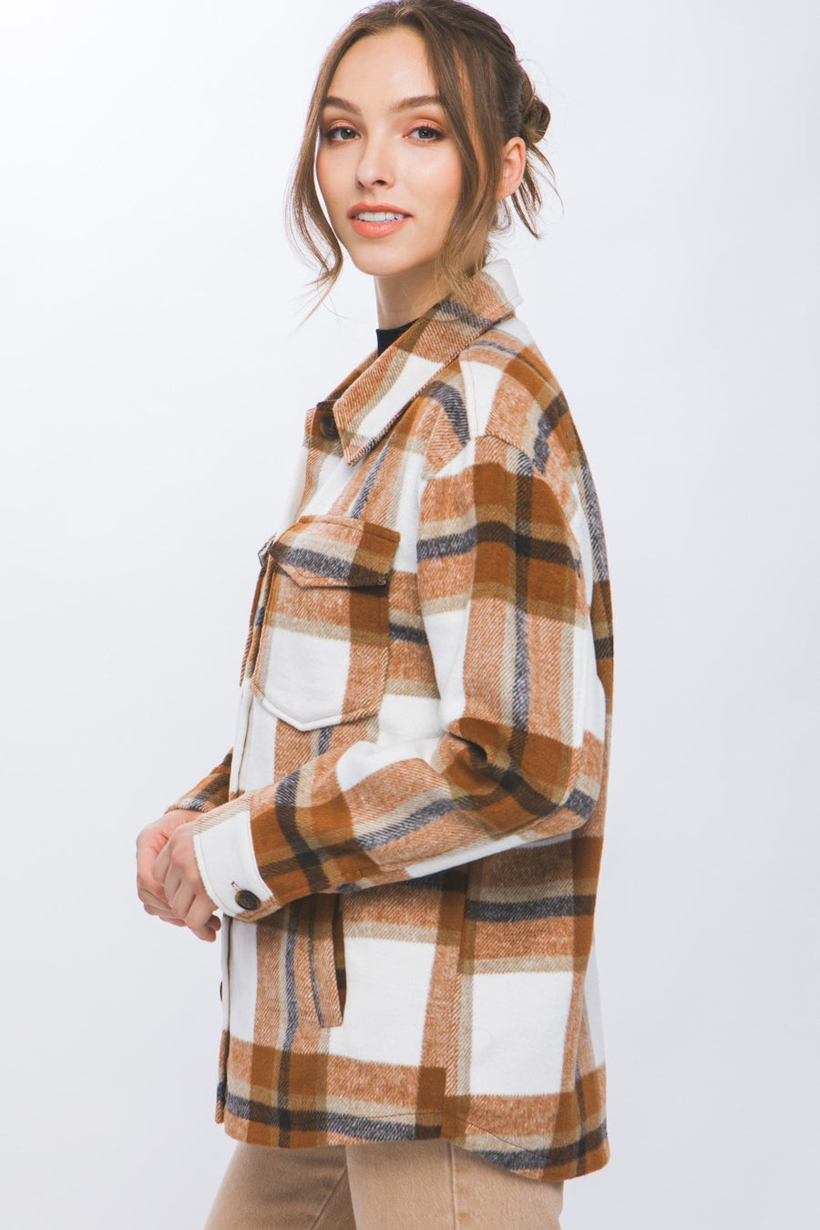 Trendsi Love Tree Plaid Button Up Shacket