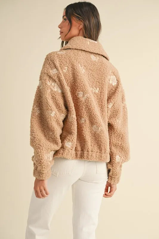 Trendsi MABLE Floral Embroidered Fleece Teddy Jacket