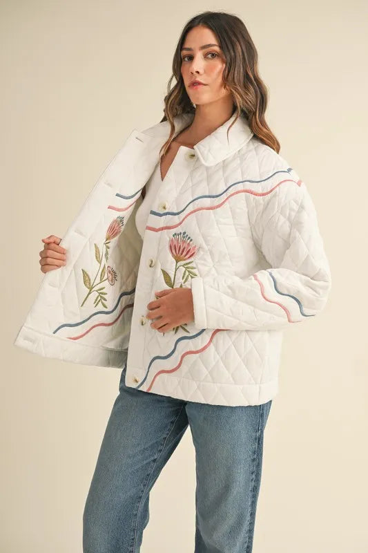 Trendsi MABLE Floral Multi Color Embroidered Quilted Jacket