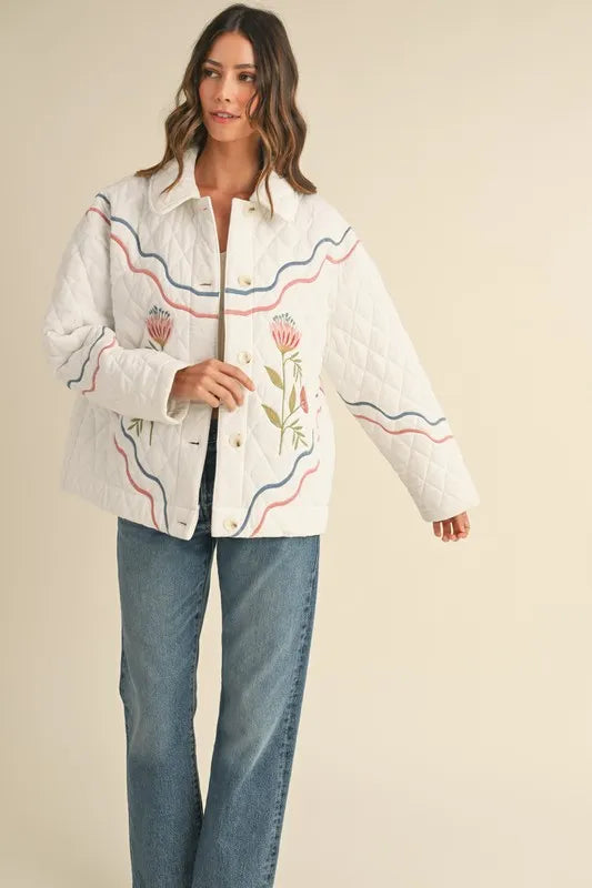 Trendsi MABLE Floral Multi Color Embroidered Quilted Jacket